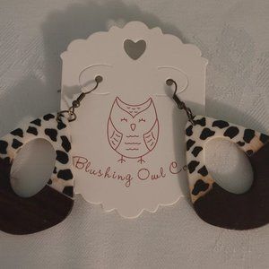 Cow Print Resin and Wood Earrings